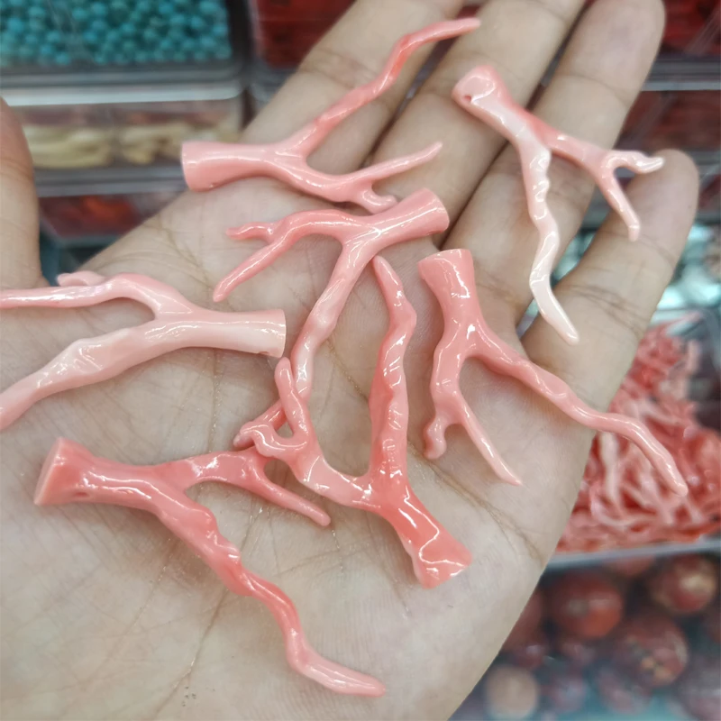 5pcs About 48mm Pink Synthetic Coral Branch Pendant Bead  DIY Necklace Earring Red Artificial Coral Pendants For Jewelry