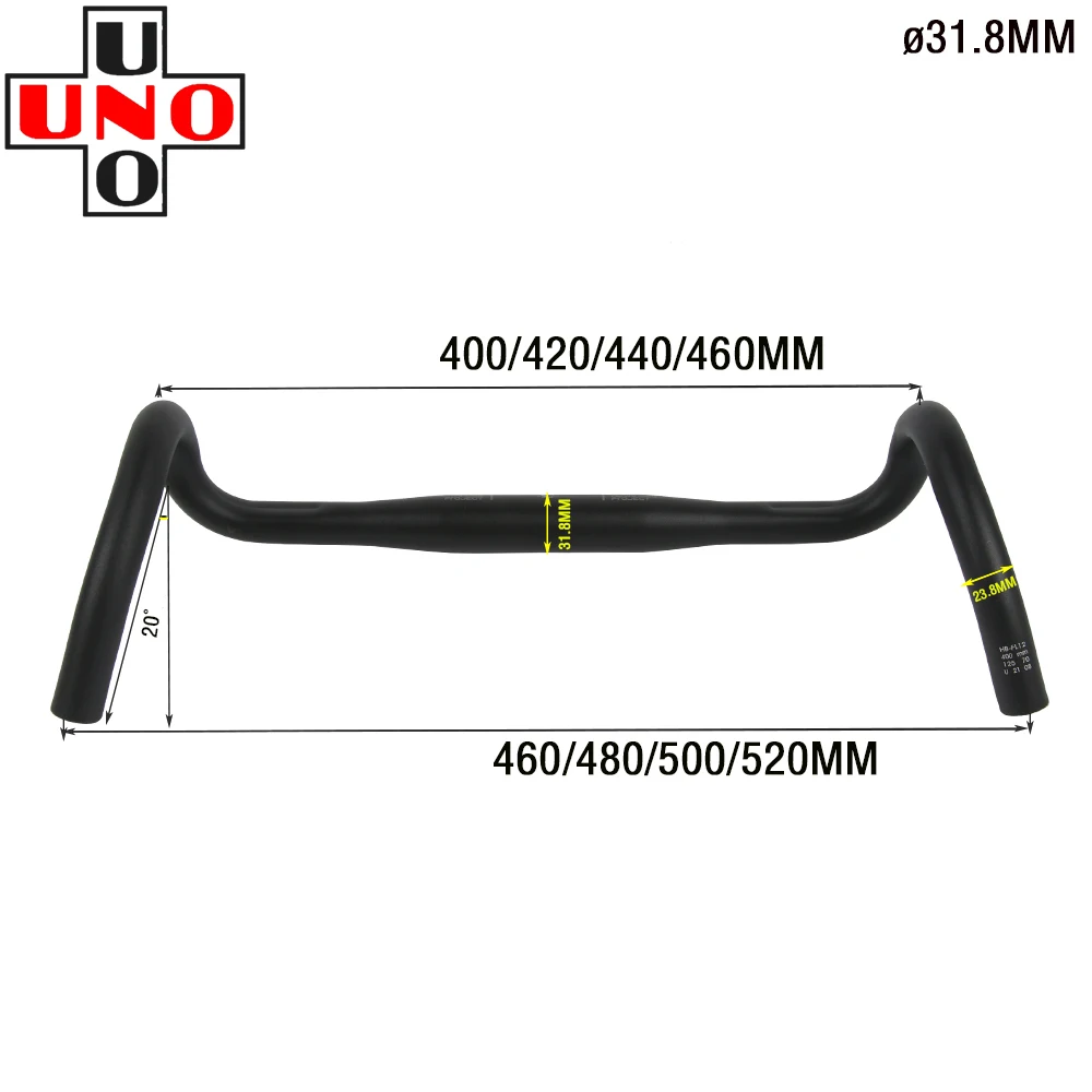 UNO HB-FL12 Road Gravel Bicycle Bent Bar Aluminum Alloy Racing Bike Drop Handlebar 31.8*400/420/440/460mm Bicycle Accessories