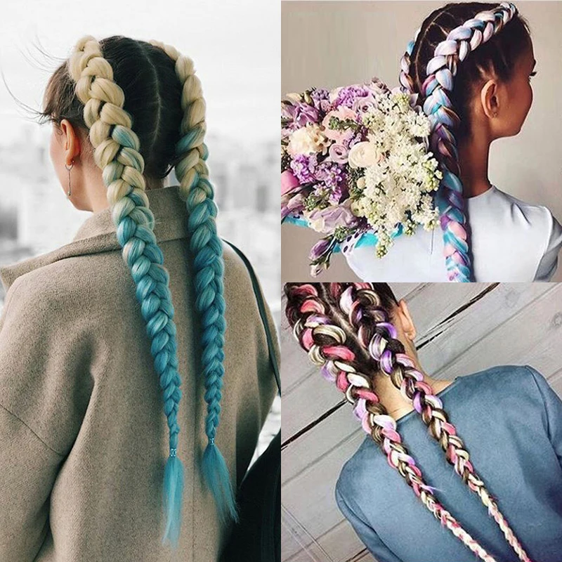 Braids Locs Synthetic Hair Extensions Jumbo Braiding Hair Piece for Women afro bulk Yellow Blue Red Pink Ombre Rainbow MUMUPI