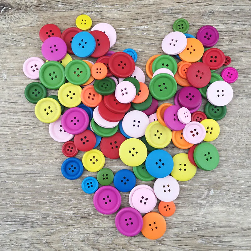 (100 pcs mix/pack) 4 Holes Mixed Size Wood Buttons For Home Decoration Craft Round Clothing Sewing Scrapbook Handwork DIY