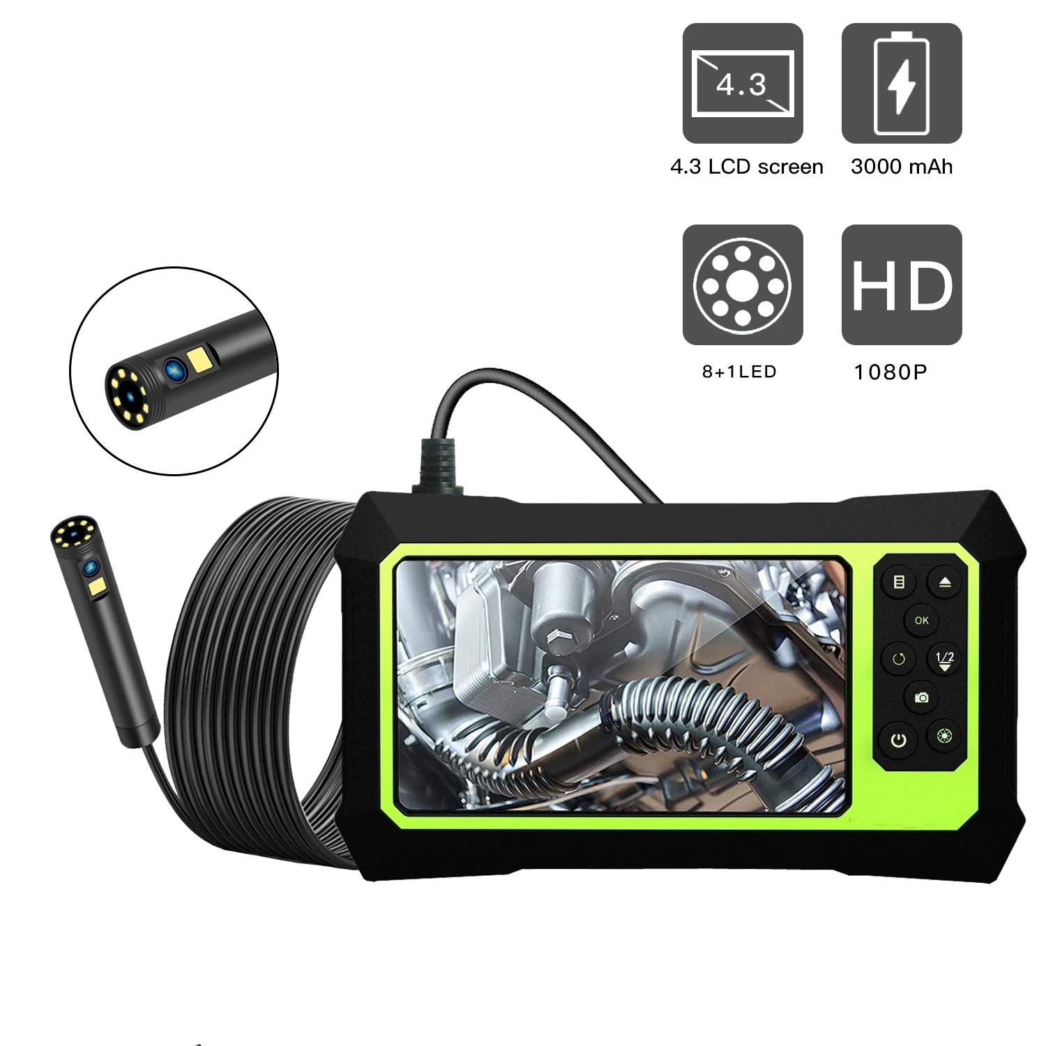 

2MP 1080P 4.3 Inch Dual Lens Industrial Endoscope CMOS Borescope Inspection Otoscope Camera Digital Microscope Pipescope 15M