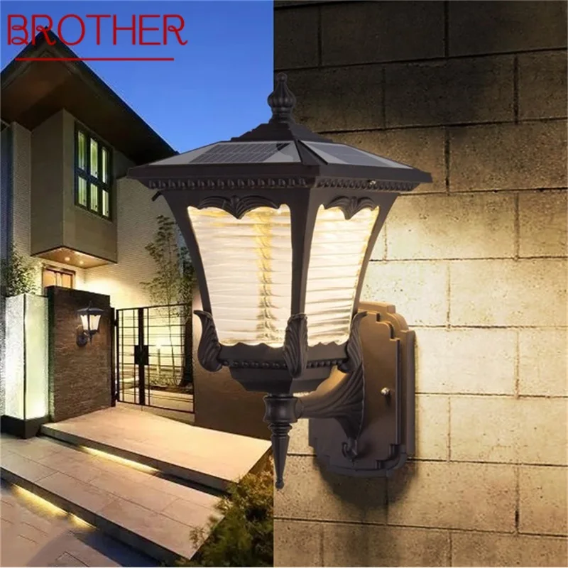 BROTHER Outdoor Wall Light Fixture Solar Modern Waterproof LED Patio Wall Lamp For Porch Balcony Courtyard Villa Aisle