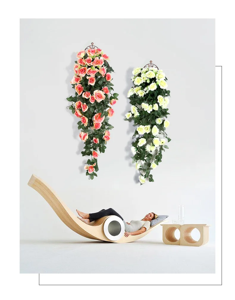 Künstliche Blume Rattan Dekoration Wandbehang Rosen Home Decor Zubehör Hochzeit dekorative Blumen Kranz Raumdekoration – Detail 4