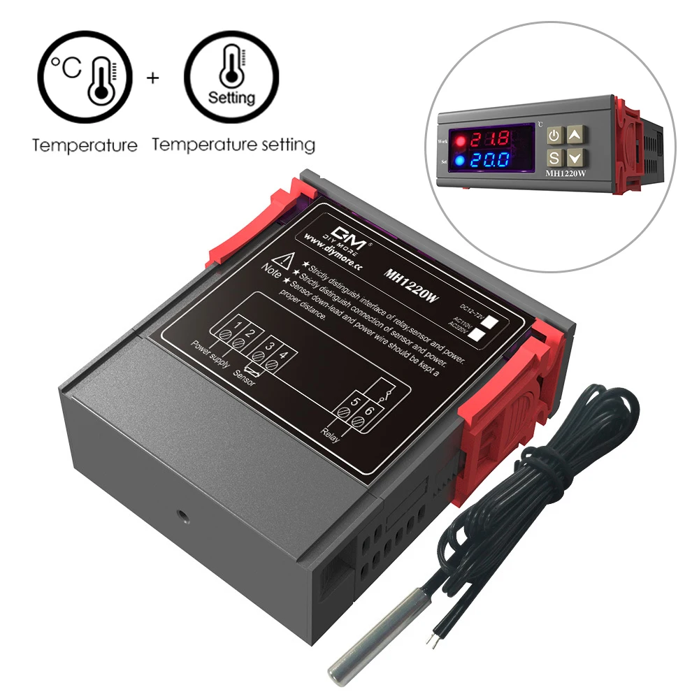 MH1210W DC12V-72V AC110-220V 10A regolatore termostato temperatura digitale controllo raffreddamento riscaldamento con sensore NTC