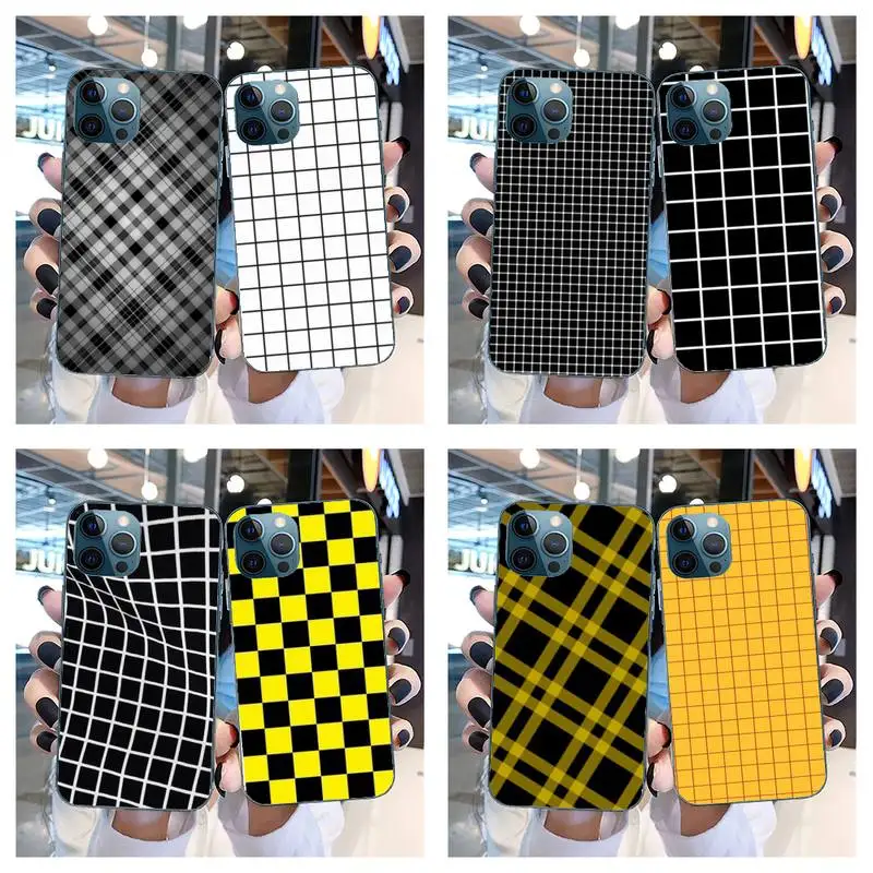 Black White Yellow Grid Phone Case For IPhone SE2 11 Pro XS MAX XS XR 8 7 6 Plus 5 5S SE Case