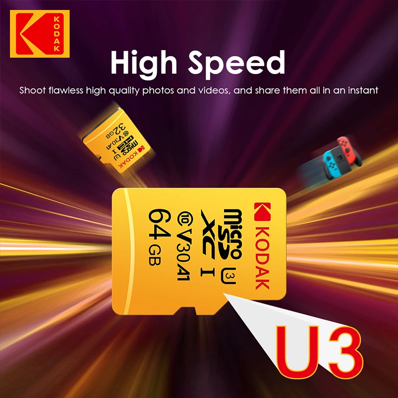 Kodak Micro SD Card 128GB Class 10 Memory Card 64GB Flash Drive Card 256GB 32GB V30 U3 cartao de memoria For Phone PC