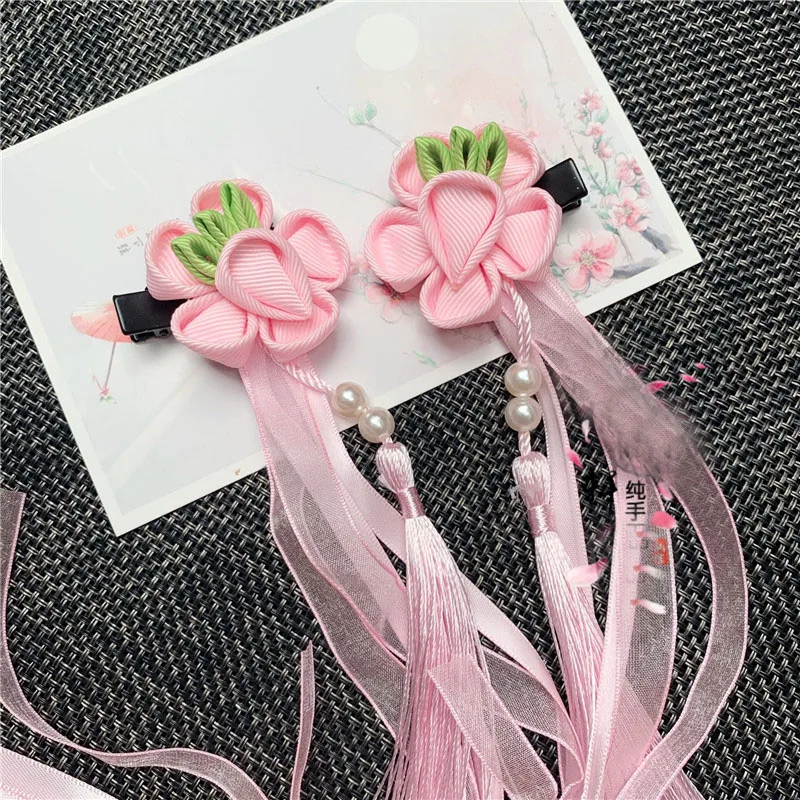 

Hair Clips Plum Flower Yukata Outfit Long Ribbon Carrot Shape Tassel Pink Red Blue Princess Girl Birthday Gift Accessories HW072