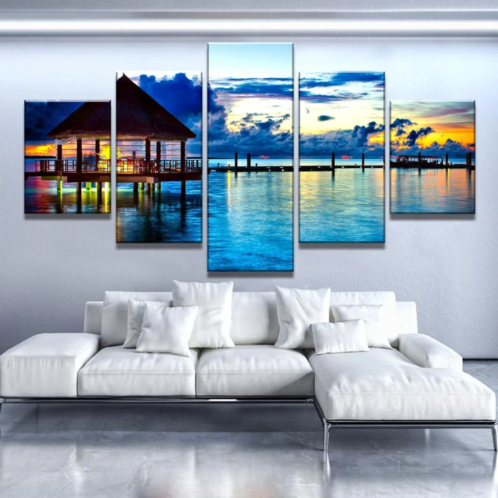 

5 Piece Canvas Art Tropical Seaside Sunset Vacation Paintings on Canvas Wall Art for Home Decorations Wall Decor