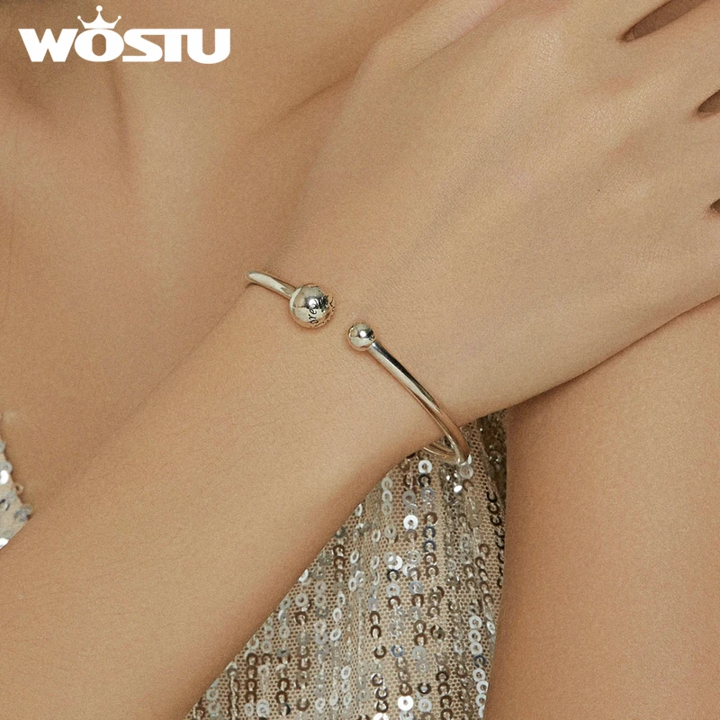 WOSTU 100% 925 Sterling Silver Adjustable Simple Bracelet 17 -19cm Chain Link For Women Original Design Jewelry CQB198