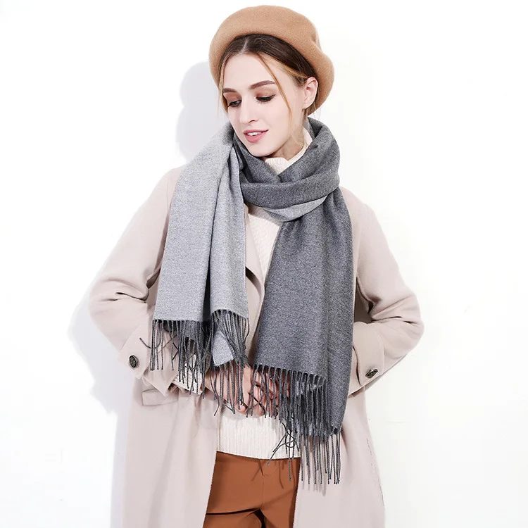 ZDFURS New Winter Cashmere Scarf for Women Two Side Solid Color Female Fashion Scarves Wraps Girls Thick Warm Tassel Shawl