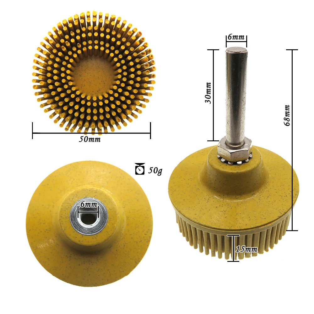 2 Inch Bristle Disc Rubber Abrasive Brush Polishing Wheel with 1/4 Inch Shank Attachment, Gasket Coating Removal Disc for Metal