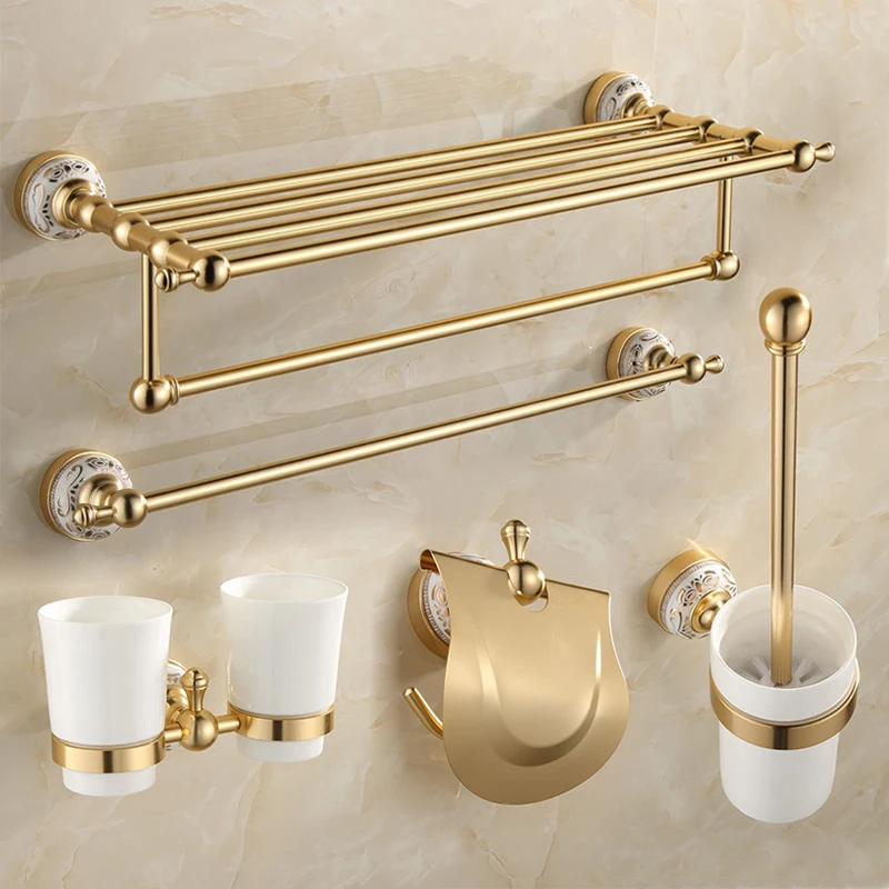 Bathroom Accessories Gold Aluminum Towel Rack Paper Holder Towel Hanger Corner Shelf Robe Hooks Towel Ring Bathroom Hardware Set