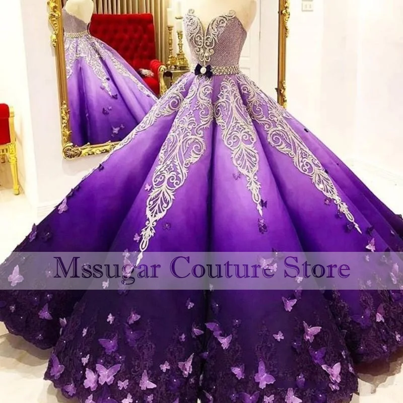 2021 Purple Quinceanera Dresses Strapless Applique Beading Ball Gown For Celebrity Party Sweet 16 Dress Vestidos de 15 años