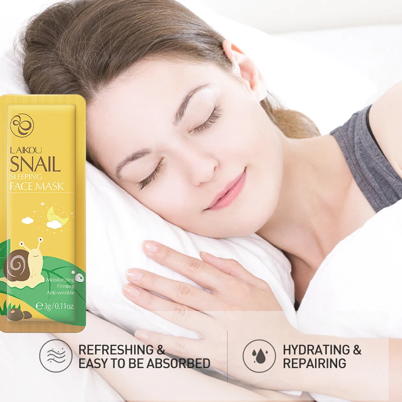 7pcs Snail Face Mask Sleeping Facial Mask No Washing Beauty Face Care Portable Travel Home  Moisturizing Skin Care