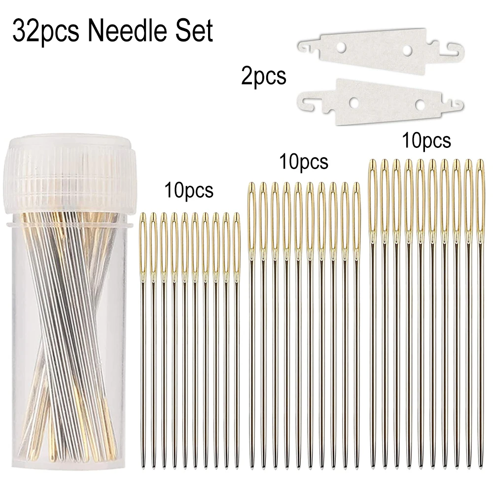 D&D 30Pcs Hand Stitching Needles With 2pcs Metal threader Large Eye Sewing Needles for Cross Stitch Sewing Tools