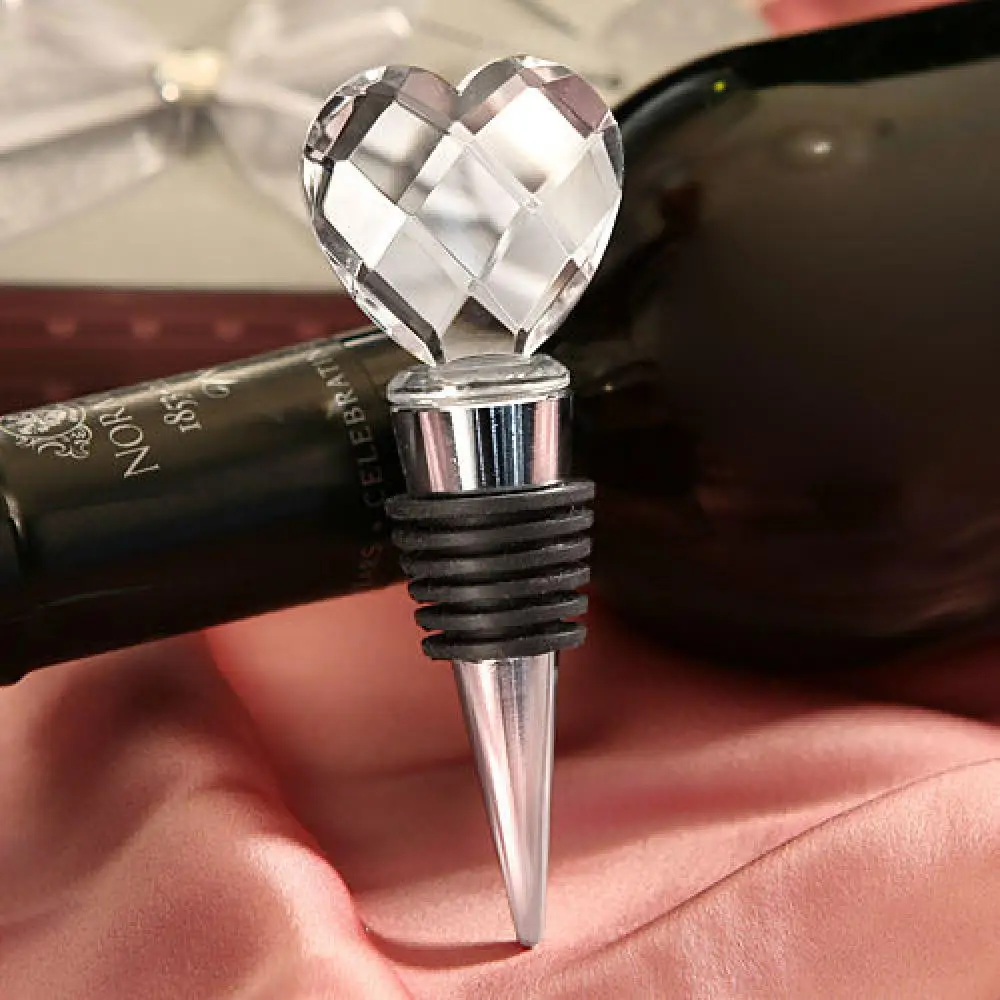 50%HOTChampagne Stopper Chrome Wine Cork Crystal Heart Shaped Wedding Gift Drink Reception Wine Pour Wine Stopper