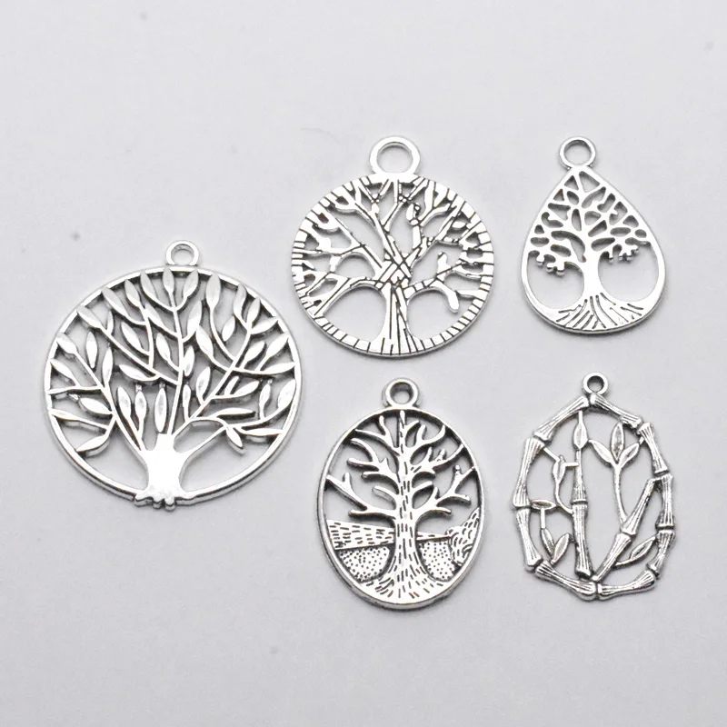 Tibetan Antique Silver Color Tree of life Charm Pendant Jewelry Making Bracelet Accessories Jewelry Findings Handmade 16 styles