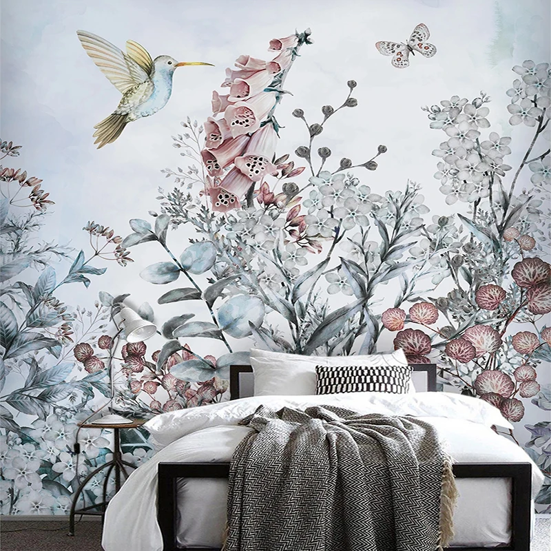 Photo Wallpaper Modern Tropical Plant Flowers And Birds Mural Living Room Bedroom Creative Art Home Decor 3D Waterproof Sticker