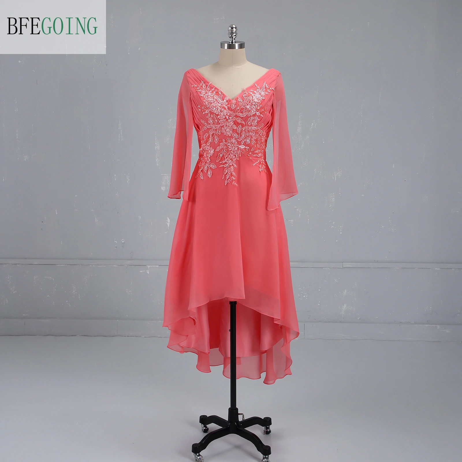 Chiffon Lace Long Sleeves Knee-Length A-Line Wedding Party Mother Of The Bride Dresses Custom Made