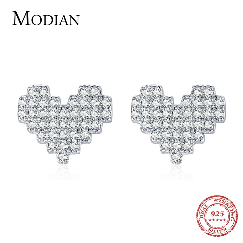 

Modian Luxury 925 Sterling Silver Sparkling Heart Stud Earrings for Women Fashion Wedding Engagement Statement Fine Jewelry