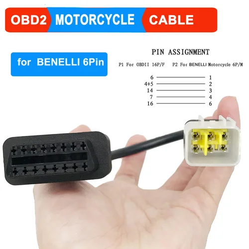 Para BENELLI Autocycle OBD II 6 pines a 16 pines adaptadores OBD2 Cable de diagnóstico OBD Cable de extensión OBD 2 para motocicleta