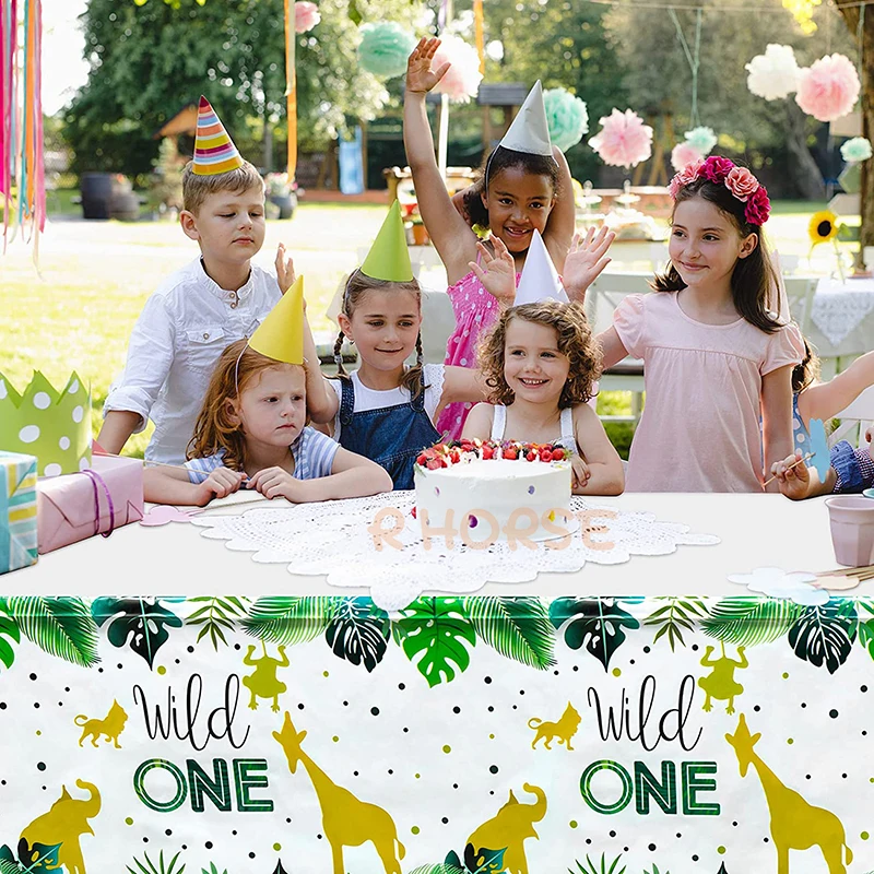 4Pcs Wild One Year Old Birthday Tablecloth Favor Party Decor Waterproof Tropical Theme Table Cover Picnic Supplies for Kids