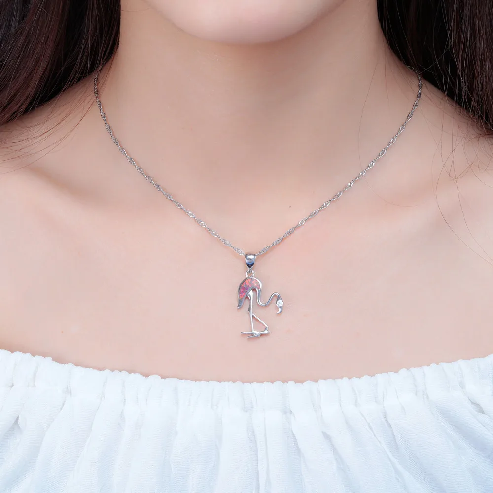 CiNily Orange Fire Opal Red-crowned crane Pendant Silver Plated Charms with Good Looking for Women Fashion Jewelry