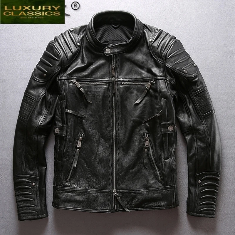 Winter Natural Genuine Leather Jacket Men Clothing 2021 Streetwear 100% Real Cow Leather Coat Male Motorcycle Coats 98045