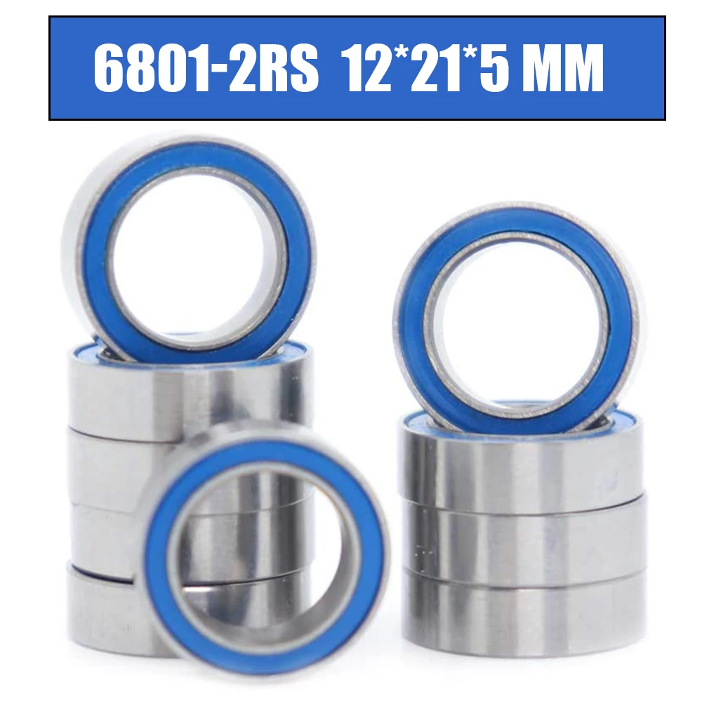 

6801-2RS Bearing 10PCS 12x21x5mm RC Motor Double Sealed Blue Thin Section Miniature 6801 RS Ball Bearing 6801 2RS