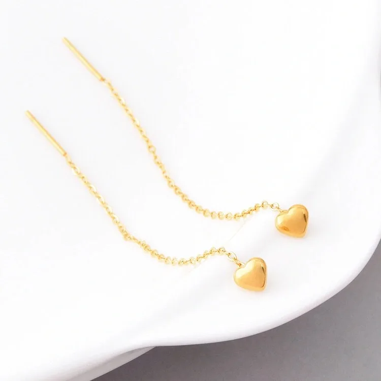 316L Stainless Steel Simple Titanium Steel Ear Line Female Temperament Long Peach Heart Earrings Love Earrings No Fade