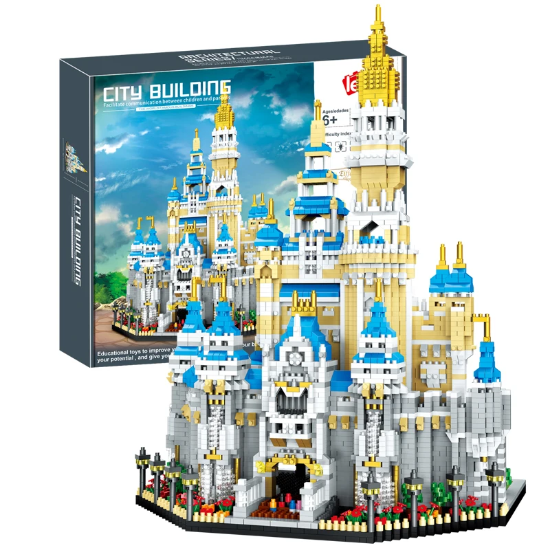 5297PCS Diamond Bricks Particles Micro Building Blocks Assembled Toys Blue Castle Dream World Famouse World Building Model G