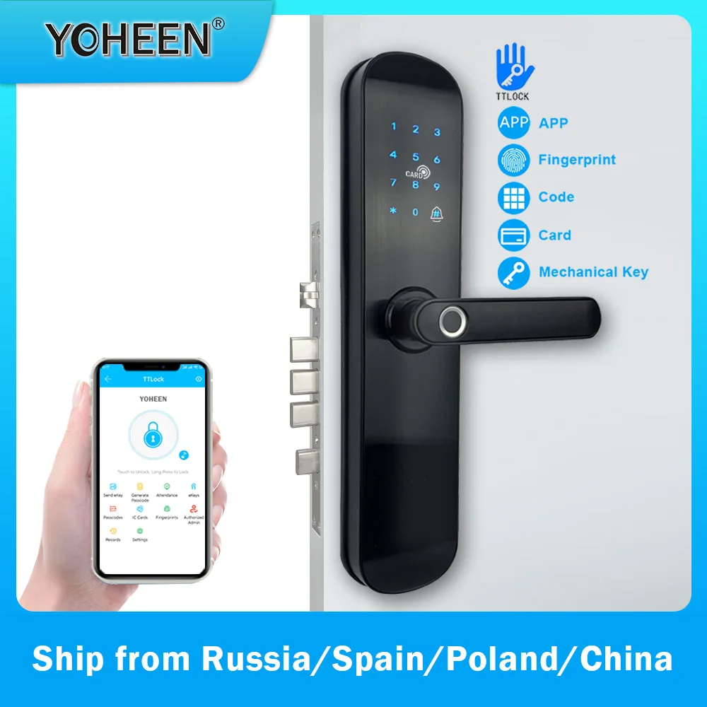 Electronic Security Smart Bluetooth TTLOCK App WiFi Digital Code IC Card Biometric Fingerprint Door Lock for Home