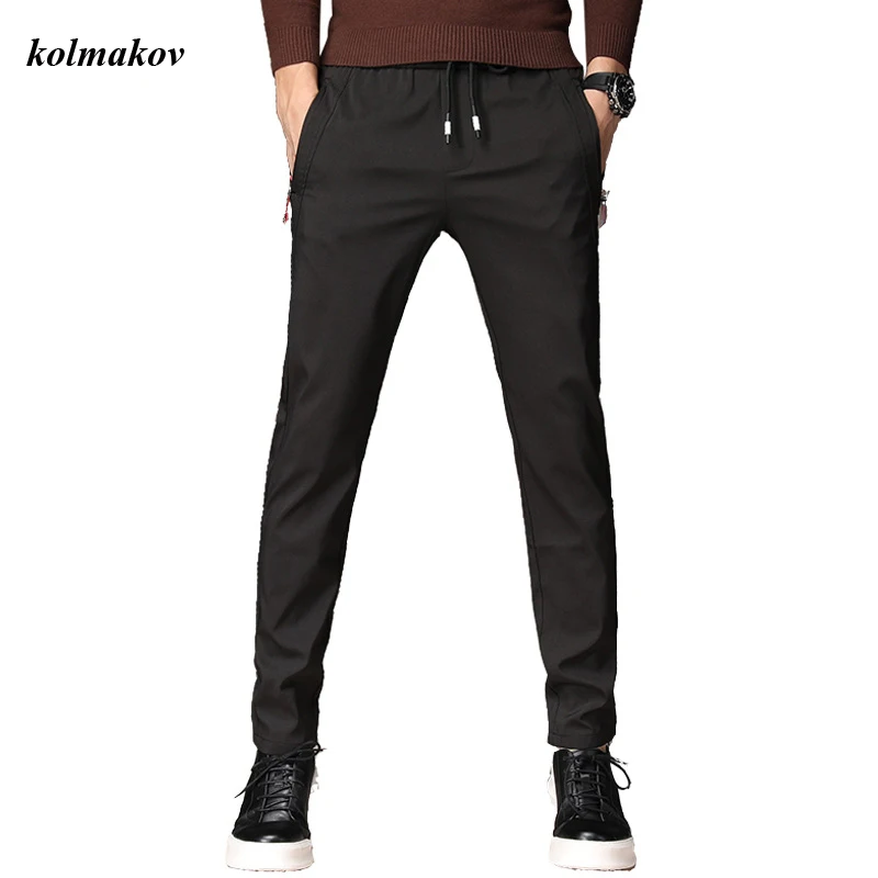 

Kolamakov New Arrival Spring Style Men Fashion Casual Sport Pants Solid Slim Stretch Small Feet Trousers Plus Size 28-40