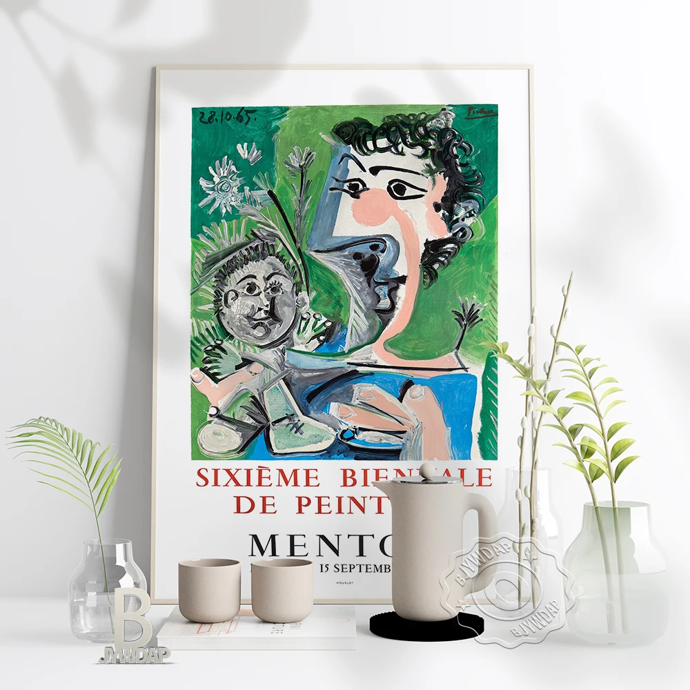 

Pablo Picasso Sixieme Biennale De Peinture Menton Poster, Picasso Woman And Child Canvas Painting, Modern Abstract Home Decor