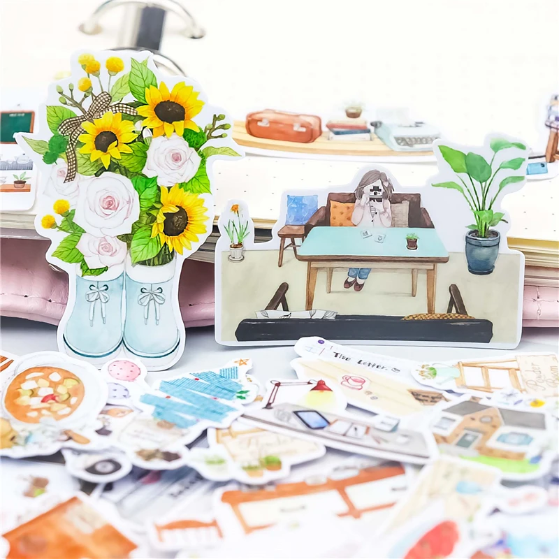 Stickers 32pcs cute Family life fun Stationery Stickers Diary Handmade Adhesive Paper Japan Sticker Scrapbooking Stationery