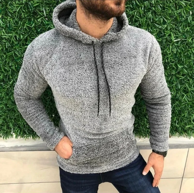 Men Hoodies Loose Double-sided Velvet Drawstring Hooded Long Sleeve Sweatshirts Jacket Men Fashion Solid Hoodie