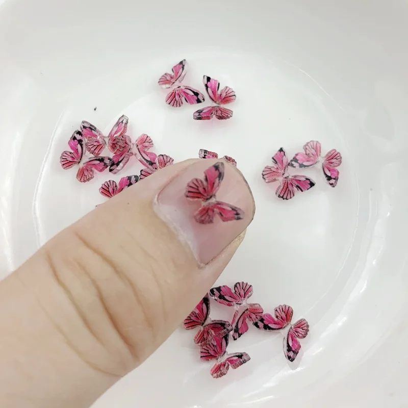 Hot style 8 color butterfly nail art rhinestone 3D resin butterfly nail decoration materials DIY nail accessories 10pcs/lot