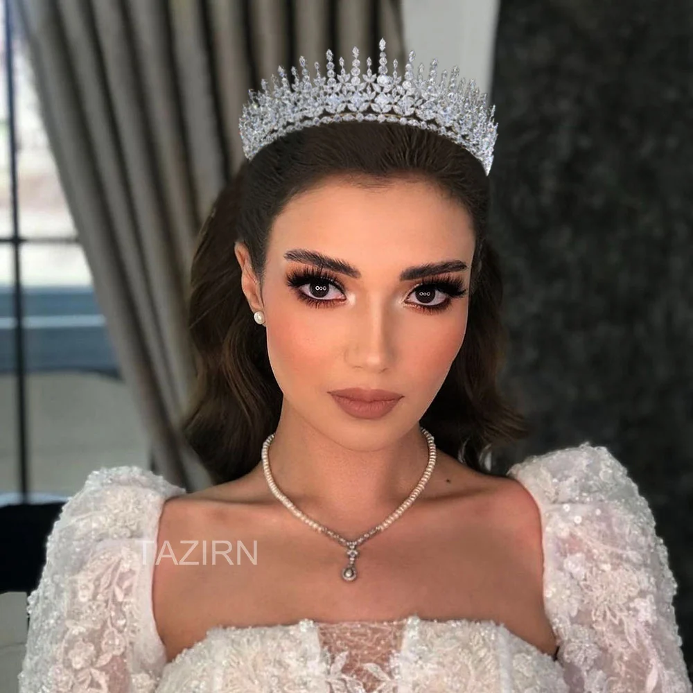 Big Cubic Zirconia Wedding Crowns Platinum Plated CZ Tall Tairas Party Pageant Headpieces Bridal Headwear Hair Accessories