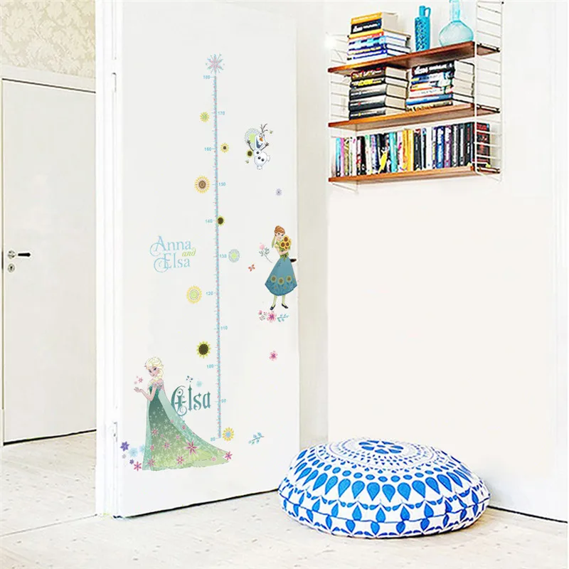 Cartoon Princess Anna Elsa Growth Chart Wall Stickers For Kids Room Home Decoration Diy Frozen Wall Decals Height Measure Mural