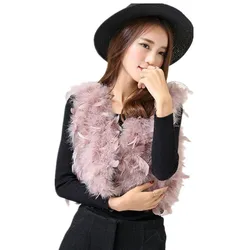 Ostrich feather vest Bolero Gray ladies women fur waistcoat autumn winter clothing accessories pink black color short vest V35