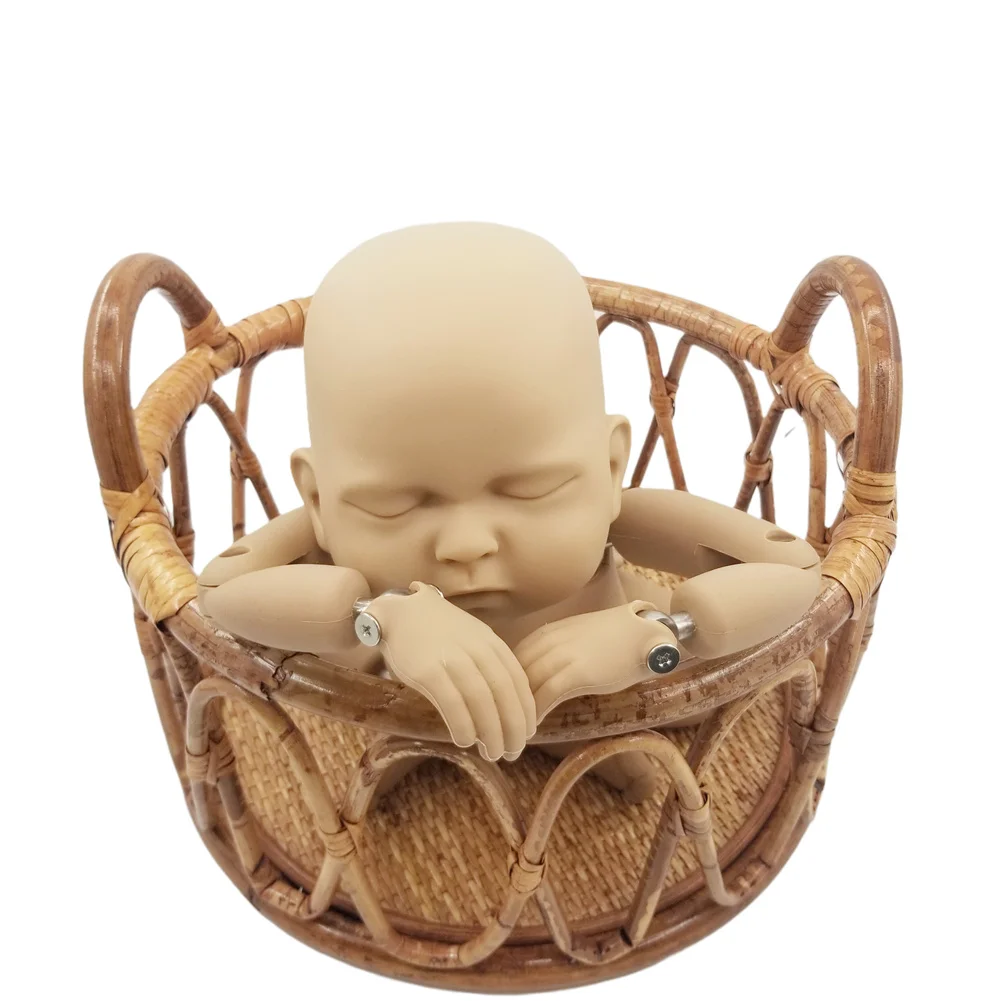 Neugeborenen Fotografie Requisiten Retro Rattan Runde Korb Stuhl Bebe Foto Zubehör Recien Baby Mädchen Junge Posiert Bett Hintergrund