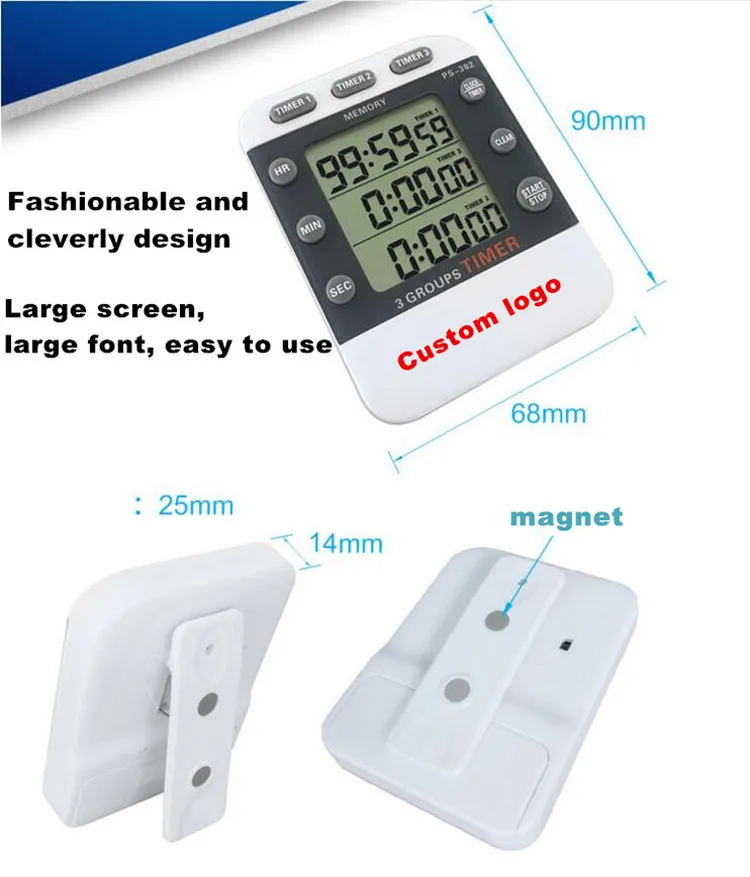 Kitchen Timer  Sports Timer 99 Hours Digital  Calculator 12/24 hour   Memory Reminder 3 Channel Count down Timer 3 Groups Timer