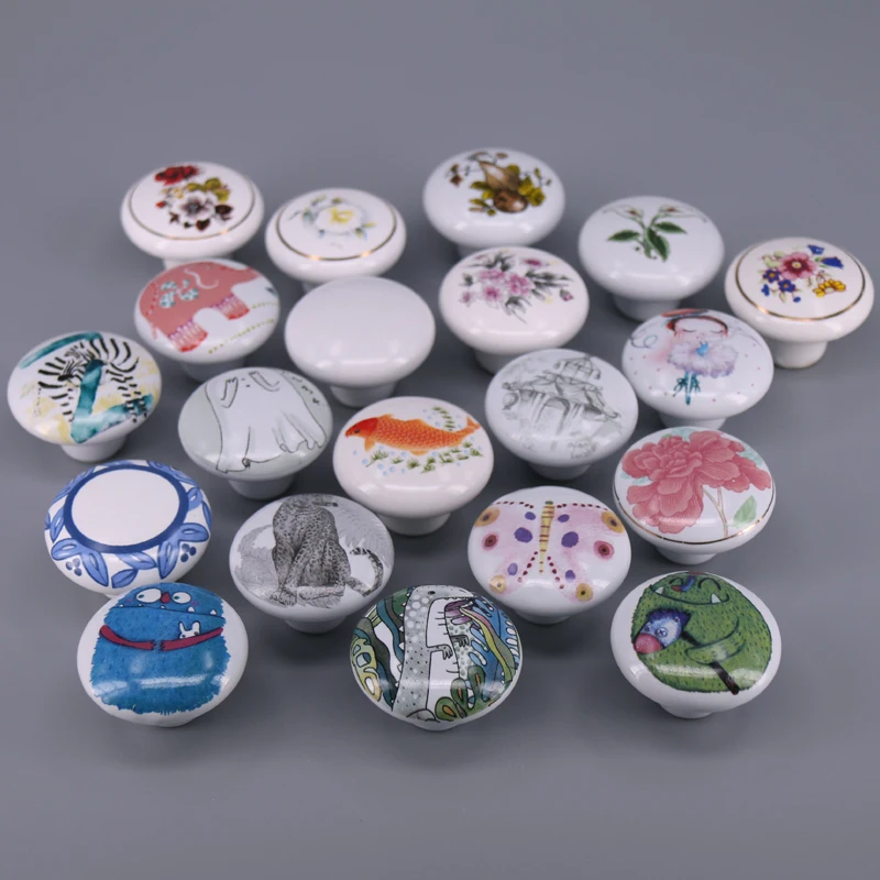 1x White cartoon Cabinet Cupboard Closet Dresser Handles Pulls Ceramic Knobs for Children Bedroom