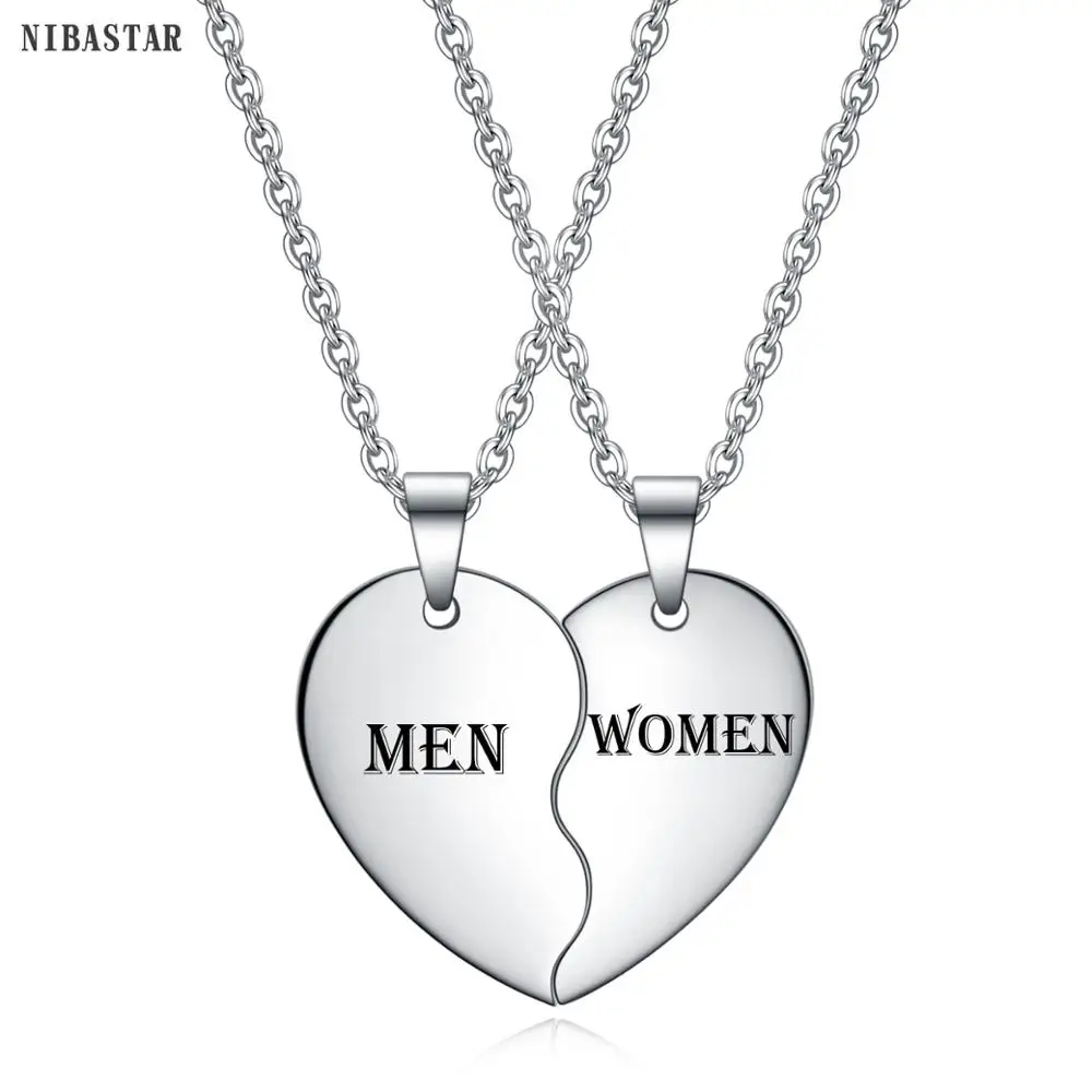 Customize Mens Womens Couple Necklace Love Heart Stitching Pendant Puzzle Matching Two Halves Heart for Lovers Memorial Day Gift