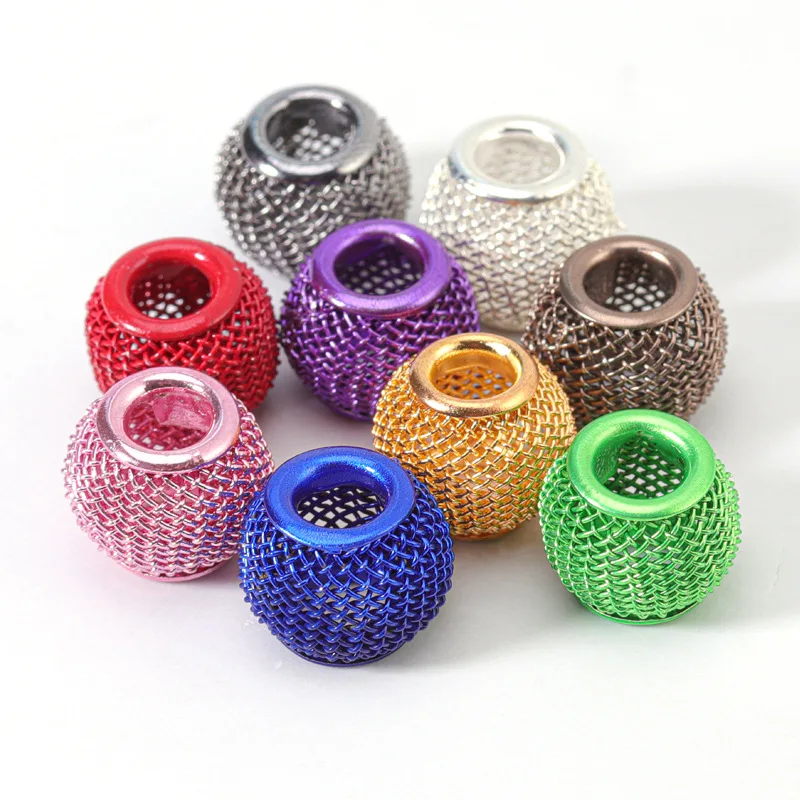 20pcs Round Ball 10x12mm Mesh Net Spacer Metal Beads big hole for DIY European charms Bracelet Jewerlry findings