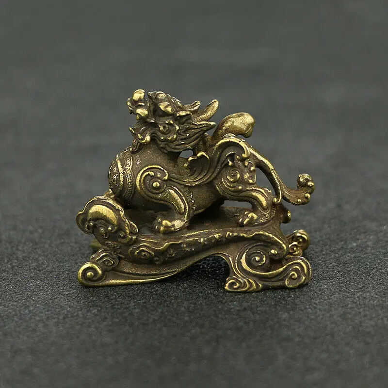 5CM Collection Curio Chinese Bronze Animal Qilin Kylin Unicorn Small Statue