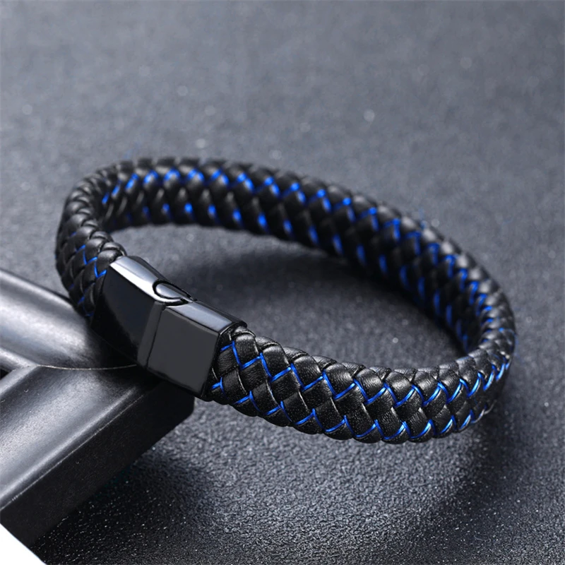 European and American Fashion Simple Style Handmade Microfiber Leather Bracelet 316L Stainless Steel Men\'s Bracelet Jewelry