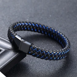 Pulsera de cuero de microfibra hecha a mano para hombres, estilo Simple de moda europea y americana, acero inoxidable 316L, joyería