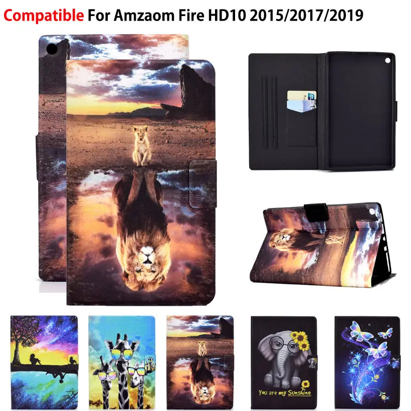 Case For Kindle Fire HD 10 2019 Smart Cover For Fire HD10 2017 2015 9th 7th 5th Auto Sleep Funda Animal Print Shell Capa