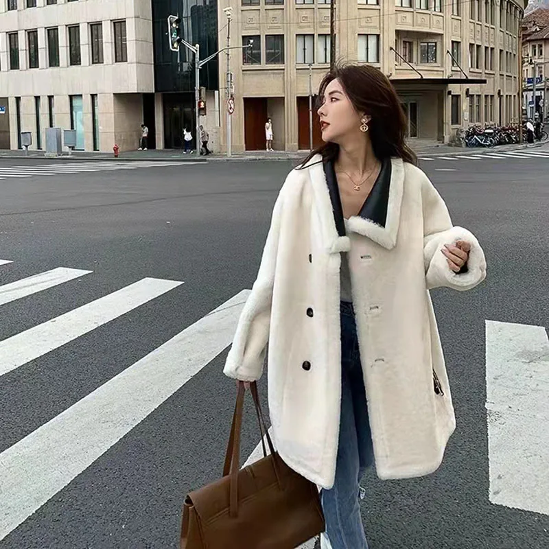 Natural Real Sheep Fur Coat Winter Women High Quality Medium Length Thick Warm Genuine Leather Jacket Both Sides To Wear